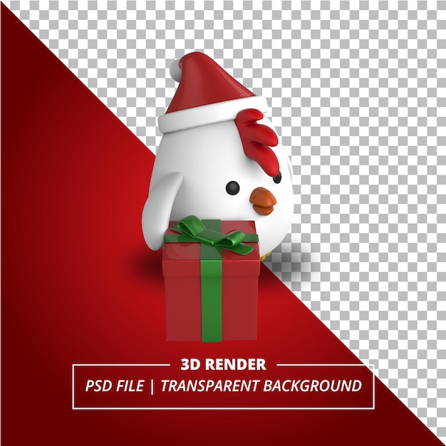 3D Chick with a gift box Rendered on Transparent Background