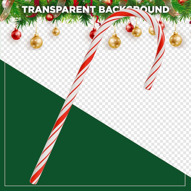 3d render Candy Cane christmas with transparent background