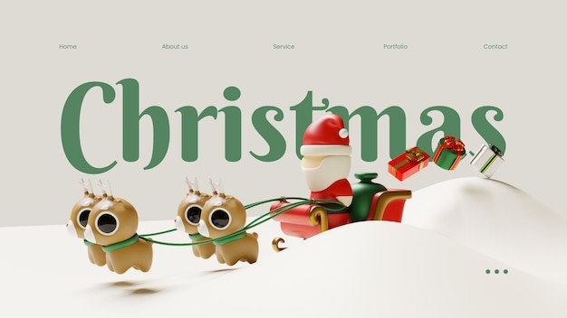 Christmas Landing Page Template With Santa In Snow 3D Rendering Illustration