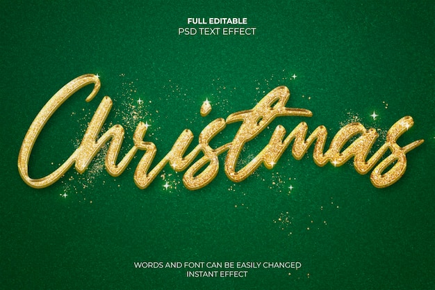 Christmas text effect with gold glitter over green surface