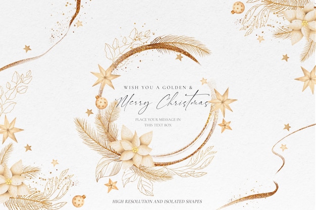 Golden Christmas background with beautiful ornaments