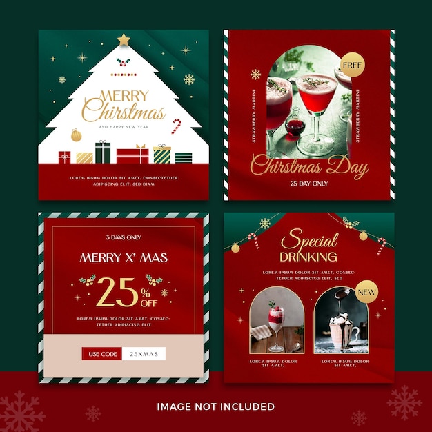 Merry christmas menu and restaurant square banner template Premium Psd