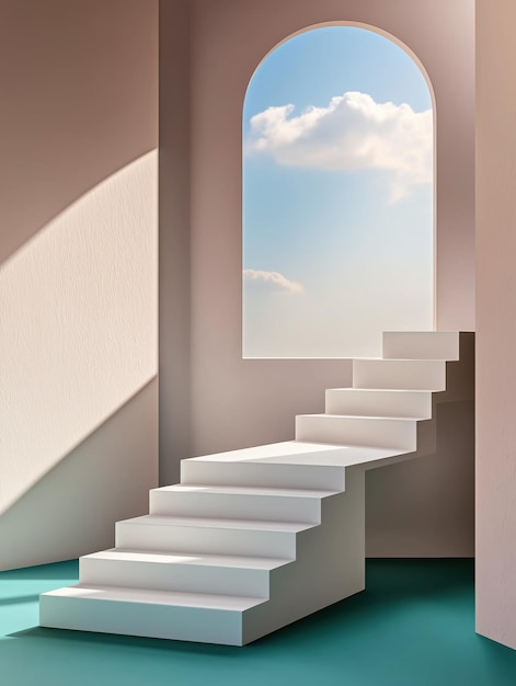 Modern staircase design minimalist interior digital art bright atmosphere aesthetic concept