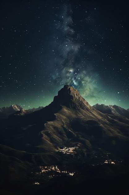 Nature landscape with mountains and starry night sky