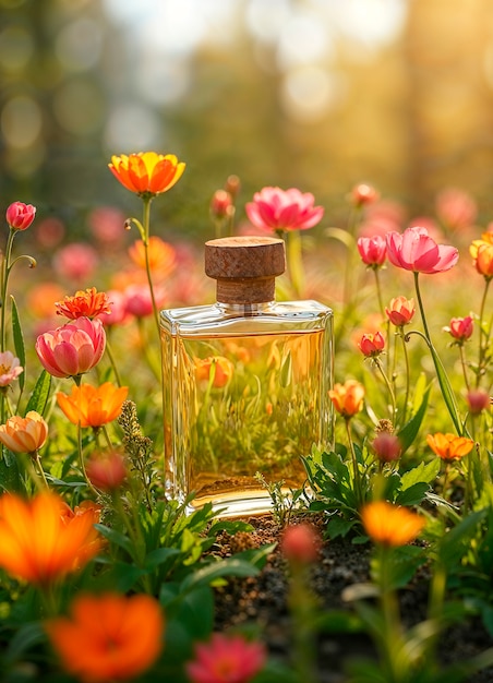 Perfume bottle in nature